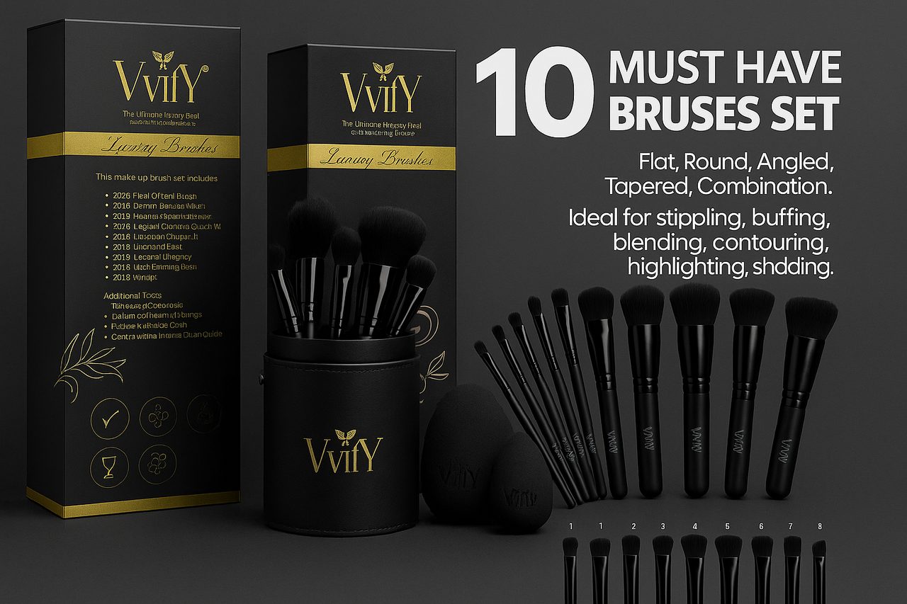VVIFY 12-piece black and gold vegan makeup brush set